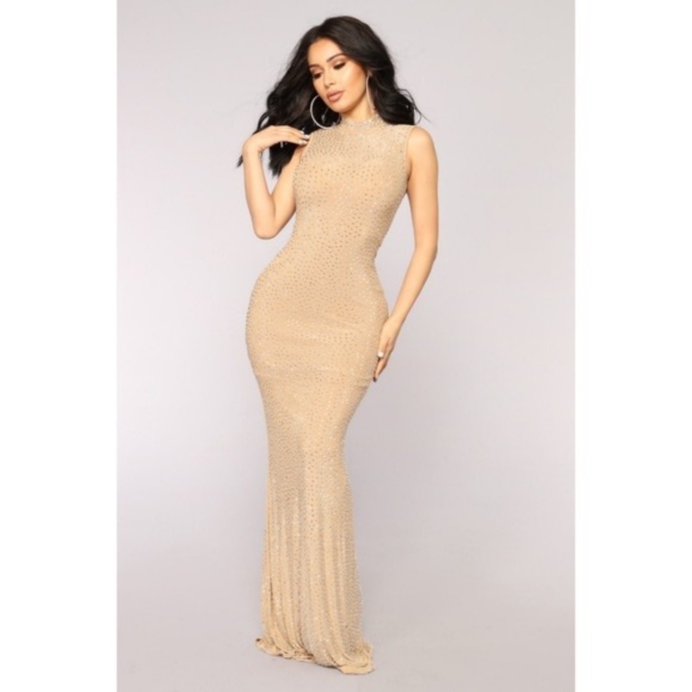 Fashion Nova Embellished Rhinestone Maxi Dress
